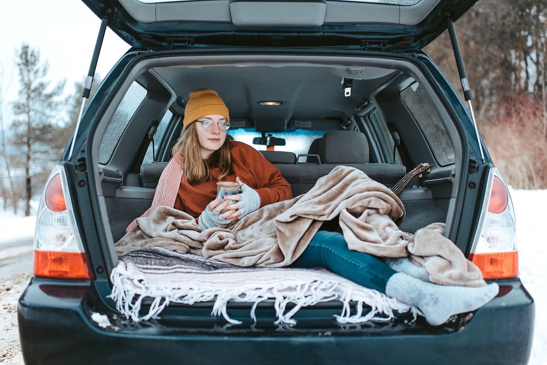 Winter car emergency kit with supplies in trunk
