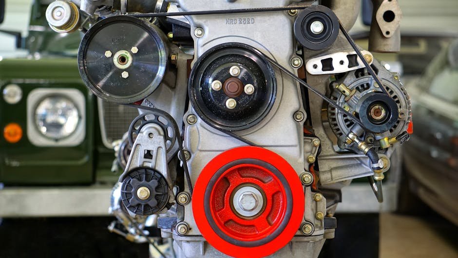 Car AC compressor on engine belt drive